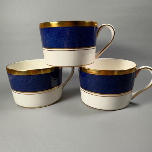 The Unbranded Brand Other - Coalport Athlone Blue‎ Bone China Coffee Cups Gold Trim England Set of 3